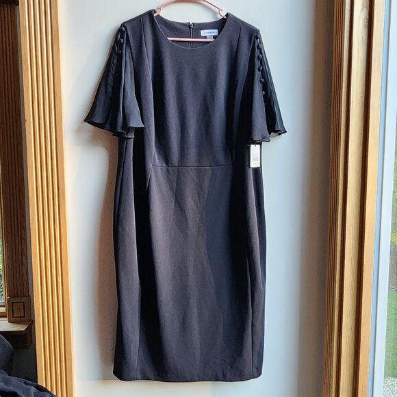 NWT Calvin Klein Black Flutter Sleeve Sheath Dress Size 18W - Picture 5 of 16